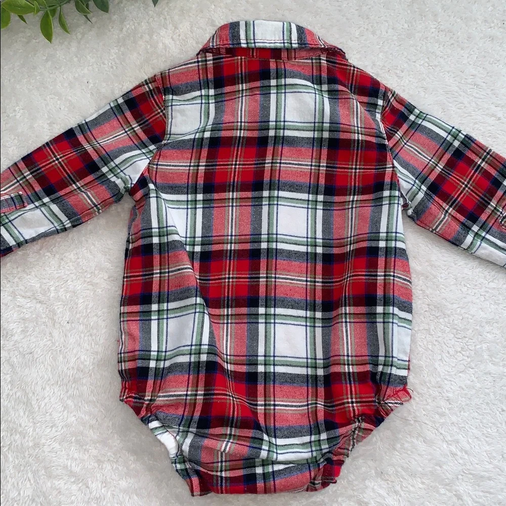 Cat & Jack Red Flannel Button Down Onesie 6-9M Baby Boy EUC